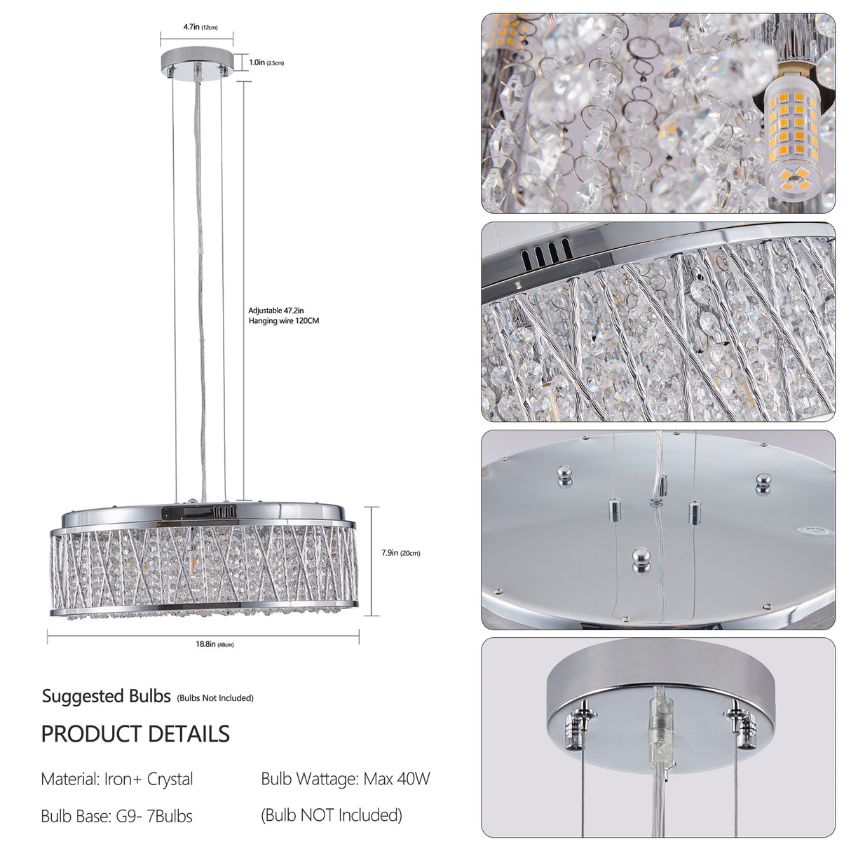 Modern Crystal Pendant 18.9-inch Aluminum+Iron Circular Ceiling Light Embedded Ceiling Fixture - V.I.P Digital Presence