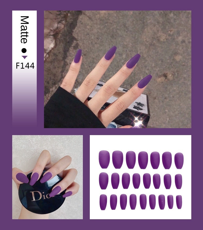 Nail Art Fake Nails Stiletto Tips Clear Press on Long False with Glue Coffin Stick Display Full Cover Artificial Designs Matte - V.I.P Digital Presence