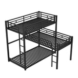 L-shaped Metal Triple Twin Size Bunk Bed, Black - V.I.P Digital Presence