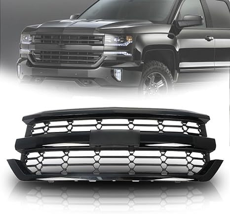 Front Bumper Upper Grille Grill Compatible with Chevrolet Silverado 1500 2016-2018 (Black) - V.I.P Digital Presence