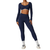Color blocked back yoga suit set tight fitting sports and fitness suit for women - V.I.P Digital Presence