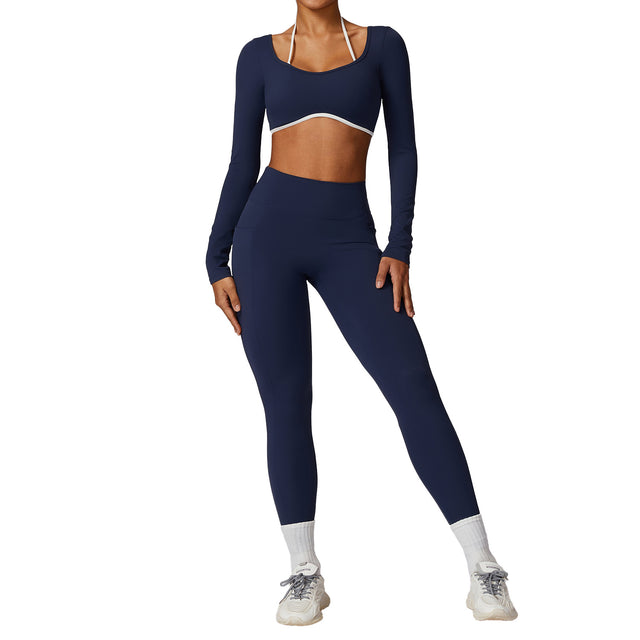 Color blocked back yoga suit set tight fitting sports and fitness suit for women - V.I.P Digital Presence