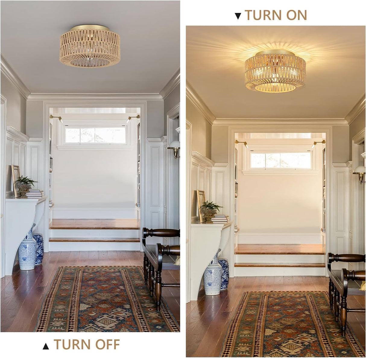 Boho Light Fixtures Ceiling Mount 3-Light Farmhouse Rattan Ceiling Light Fixture Flush Mount Ceiling Light with Hand-Woven Shade - V.I.P Digital Presence