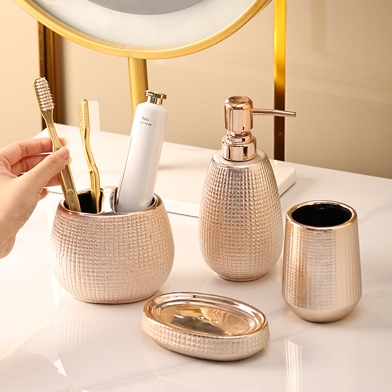 Rose Gold Ceramic Tooth Brushing And Washing Set 4 Pieces - V.I.P Digital Presence