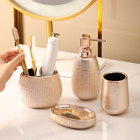 Rose Gold Ceramic Tooth Brushing And Washing Set 4 Pieces - V.I.P Digital Presence