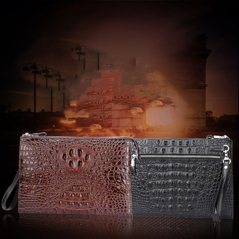 A4 Men's Genuine Leather Underarm Bag Zipper Cowhide Crocodile Pattern Men's Mobile Phone Bag - V.I.P Digital Presence