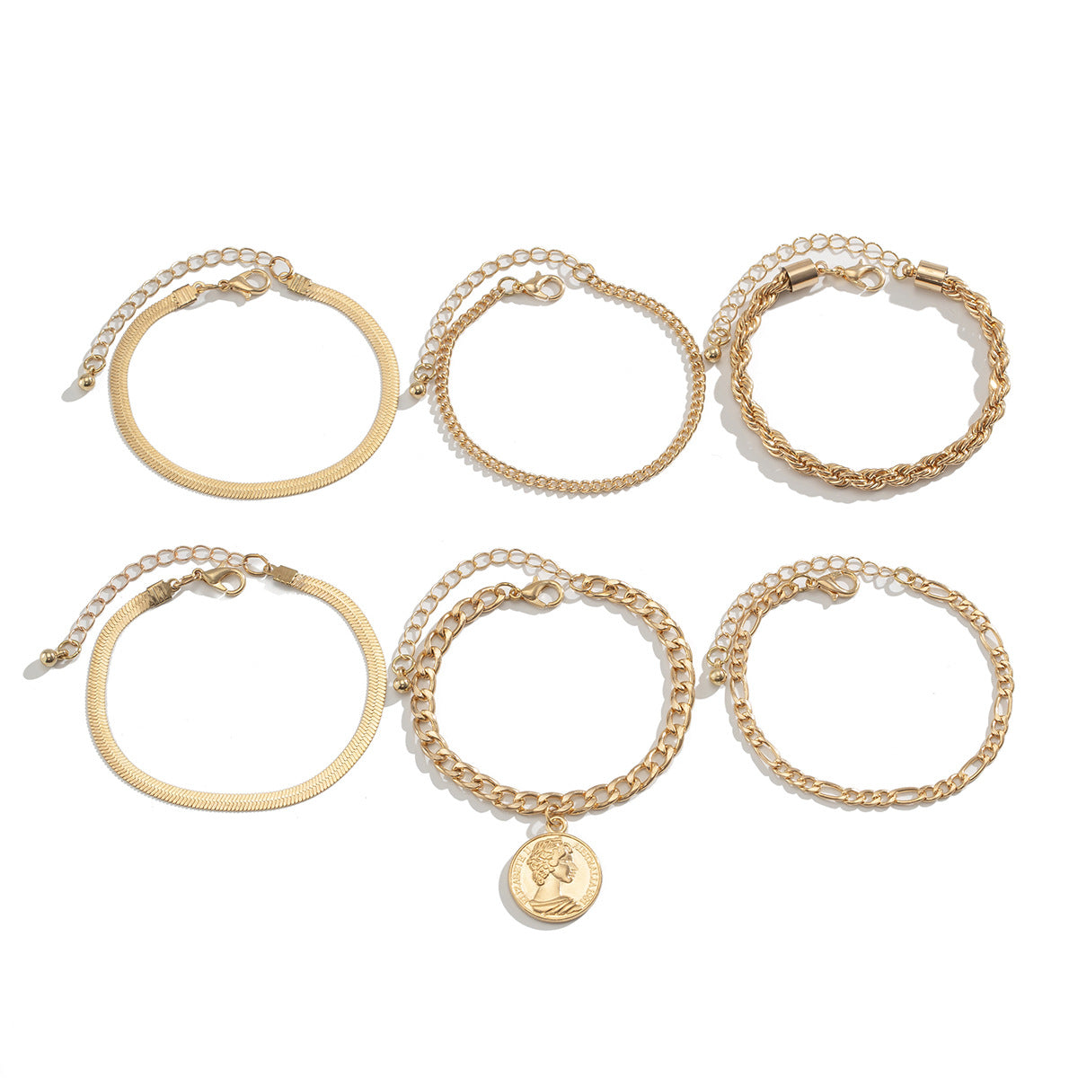 Ins round pendant Bracelet set irregular metallic flat snake chain bracelet - V.I.P Digital Presence