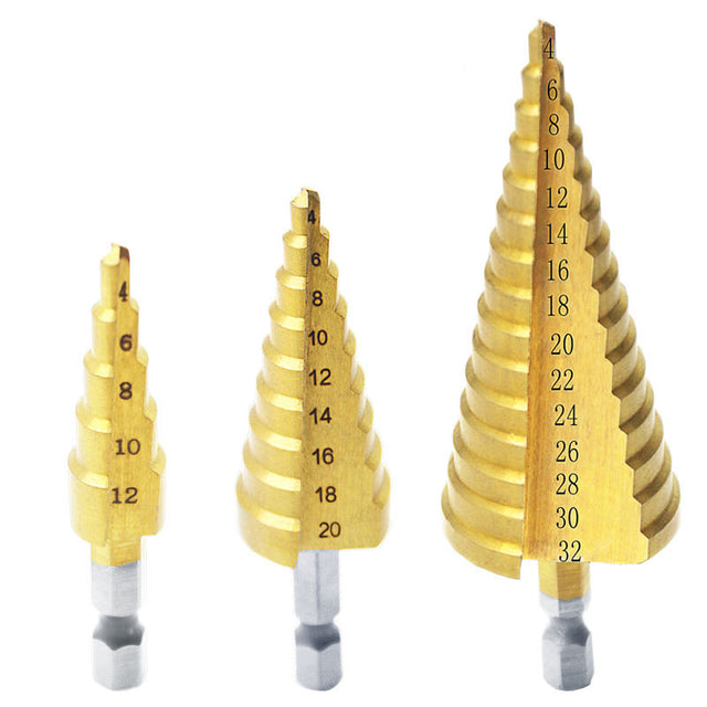 Hexagon Shank Straight Groove Step Drill Pagoda Drill Step High Speed Steel 4241 Drill Bit Set 4-32 4-20 4-12 - V.I.P Digital Presence