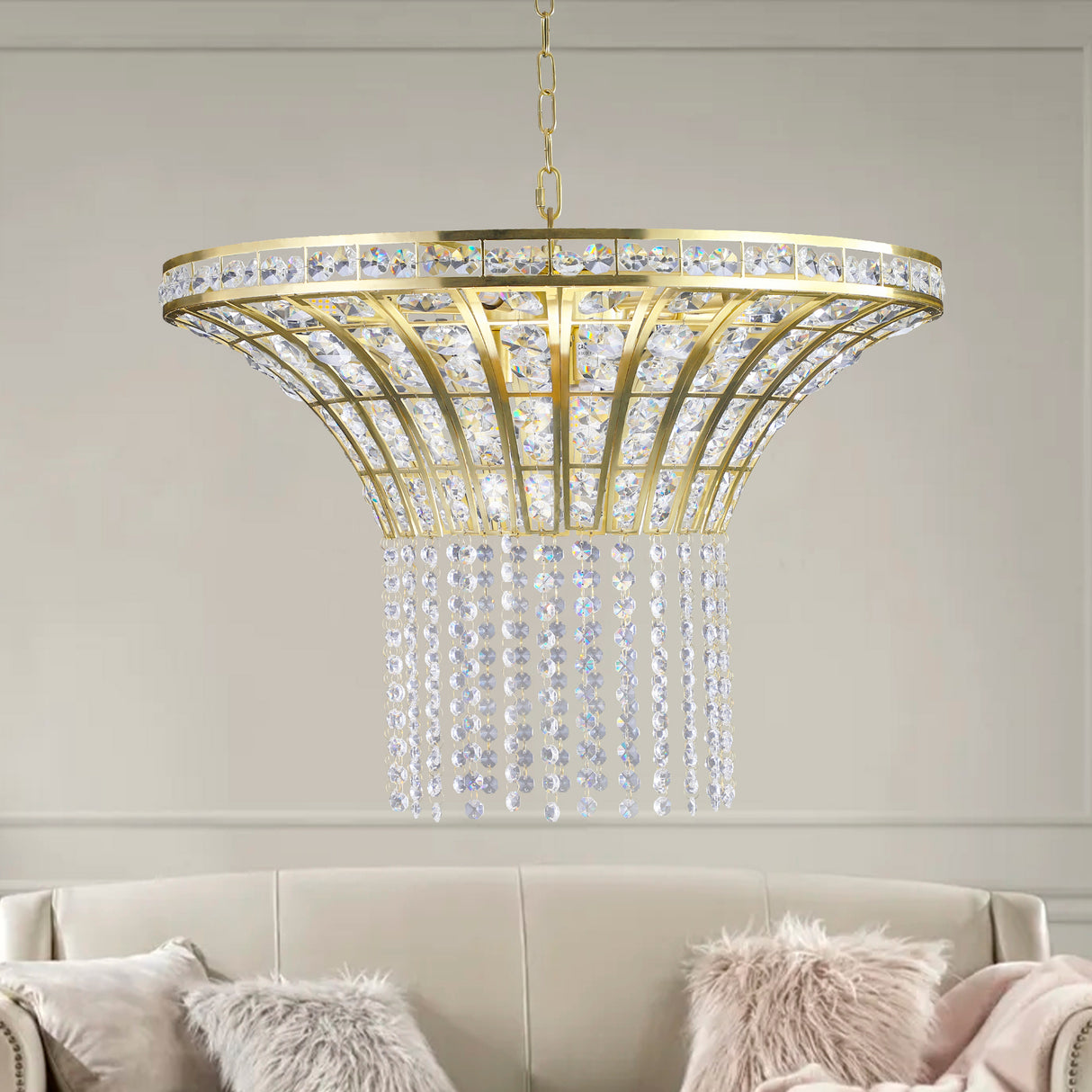 (Same as W1340120181/L5021) 8-Light 23.6" Wide Crystal Waterfall Chandelier (Bulb Not Included) - V.I.P Digital Presence