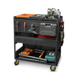 3-Tier Adjustable Rolling Tool Cart | Garage & Workshop Organizer w/ Steel Pegboard - V.I.P Digital Presence