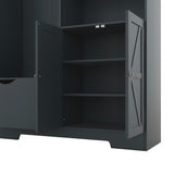 Multi-functional Hall Tree with Storage Shelves Drawers and Cabinet, Elegant Hallway Shoe Cabinet with Bench Antique Blue - V.I.P Digital Presence