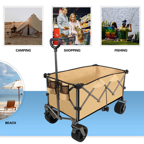 Collapsible Folding Wagon Push Pull Foldable Beach Wagon Cart - V.I.P Digital Presence