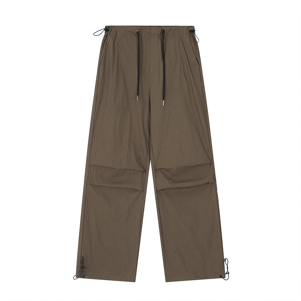 Wrinkled Casual Straight Cargo Pants Men's American Loose Solid Color Thin Sports Drawstring Cuffed Long Trousers - V.I.P Digital Presence