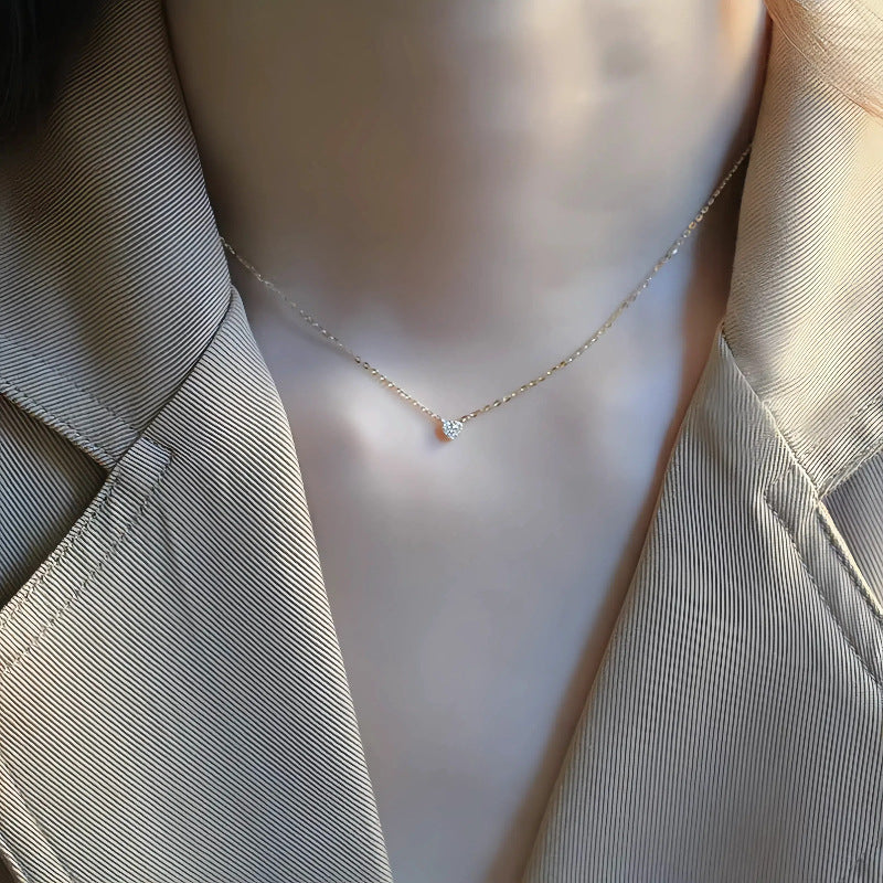 S925 pure silver plated with 14K gold mini heart necklace women's diamond studded peach heart extremely fine collarbone chain ﻿ - V.I.P Digital Presence