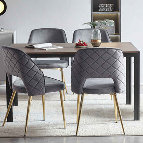 Gray Velvet Dining Chairs with Metal Legs and Hollow Back Upholstered Dining Chairs Set of 4 - V.I.P Digital Presence