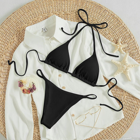 Hanging neck tie bikini multi-color three-point swimsuit hot spring swimsuit - V.I.P Digital Presence