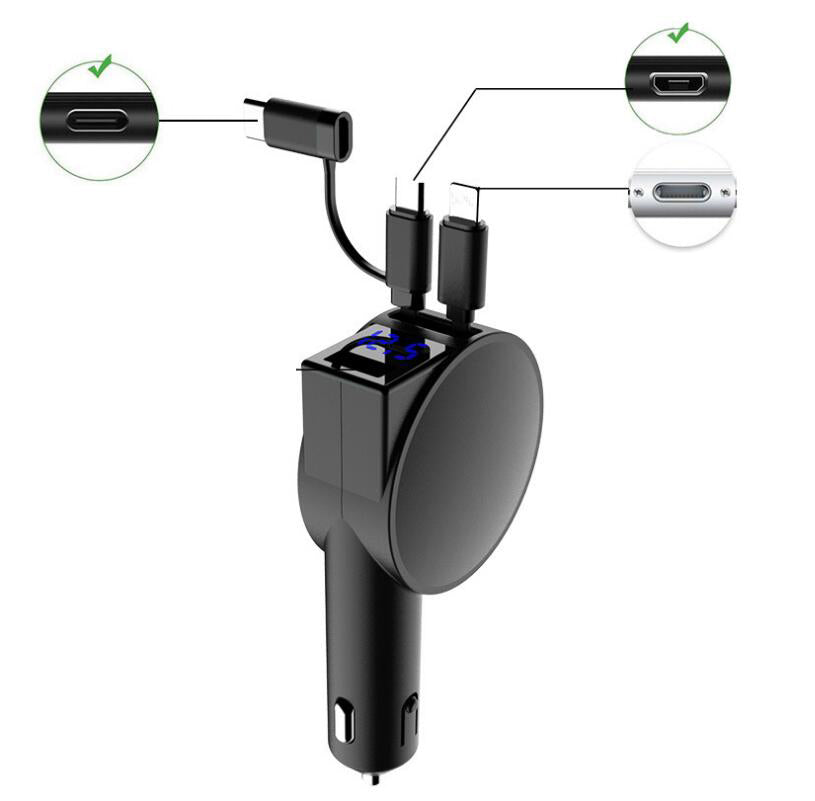 Vogek 3-in-1 Car Charger 60W Super Fast Charging for iPhone Xiaomi Huawei Samsung with Telescopic Charging Cables and Adapters - V.I.P Digital Presence