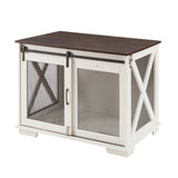 Farm kennel Flat noodles furniture with sliding barn door, farm wooden kennel end table, dog house with removable partition - V.I.P Digital Presence