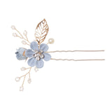 Luxury Blue Flower Hair Combs Headdress Prom Bridal Wedding Hair Accessories Gold Leaves Hair Jewelry Hair Pins - V.I.P Digital Presence
