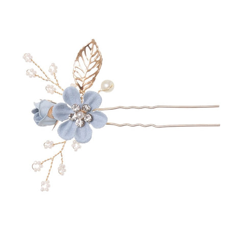 Luxury Blue Flower Hair Combs Headdress Prom Bridal Wedding Hair Accessories Gold Leaves Hair Jewelry Hair Pins - V.I.P Digital Presence