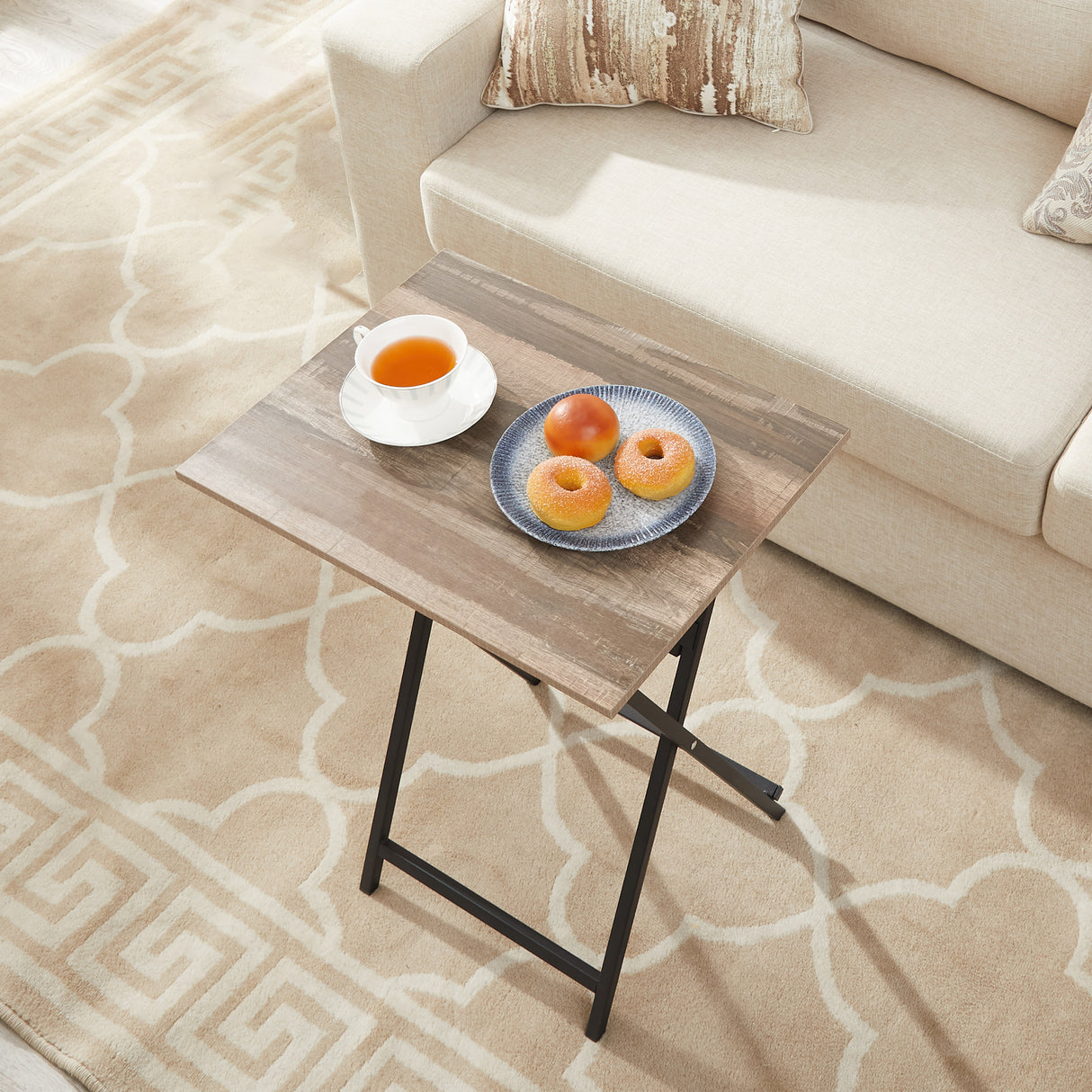 Rustic Brown and Black Single Dinning folding tray, TV Dinner Folding Tray, Industrial Side Table for Eating at Couch, Foldable