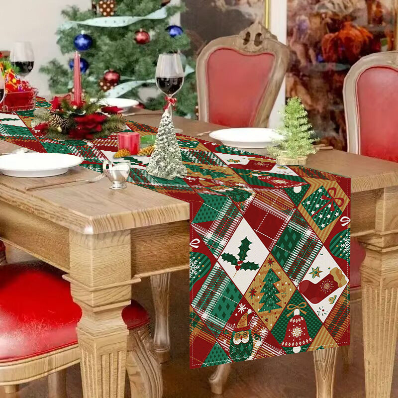 Christmas Socks Printed Table Flag Linen Plaid Printed Tablecloth Festival Party Decoration Tablecloth Tea Flag - V.I.P Digital Presence