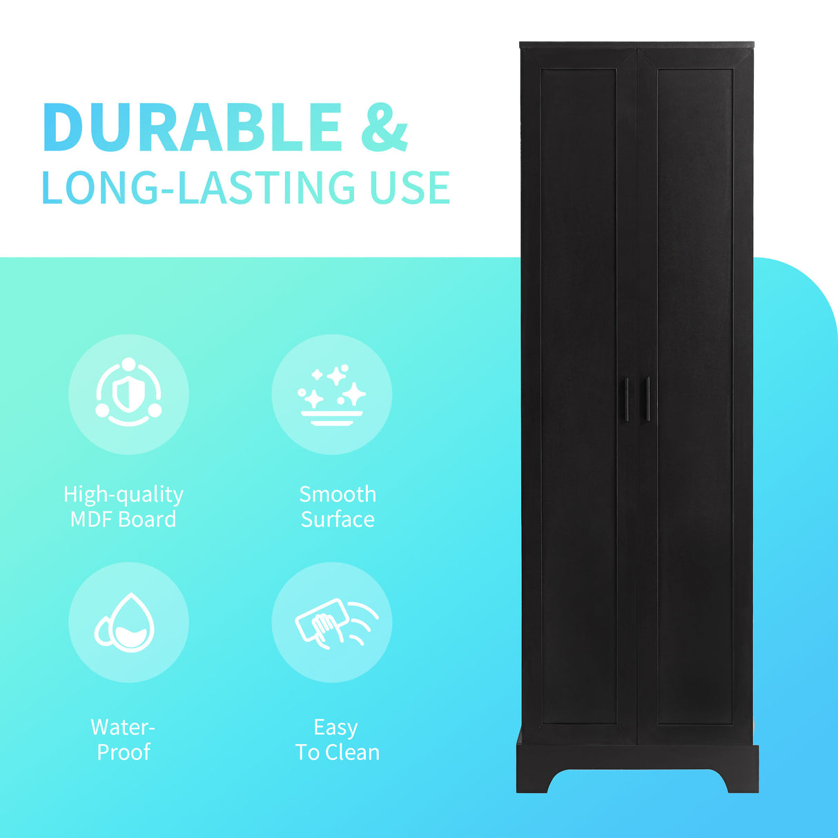 Storage Cabinet with Two Doors for Bathroom, Office, Adjustable Shelf, MDF Board, Black - V.I.P Digital Presence