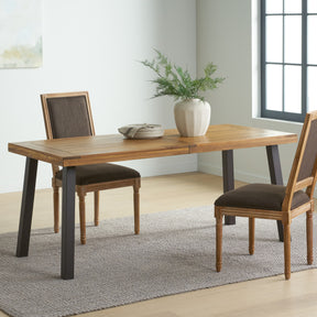 Della Acacia Wood Dining Table, Natural Stained with Rustic Metal, Brown, Grey - V.I.P Digital Presence