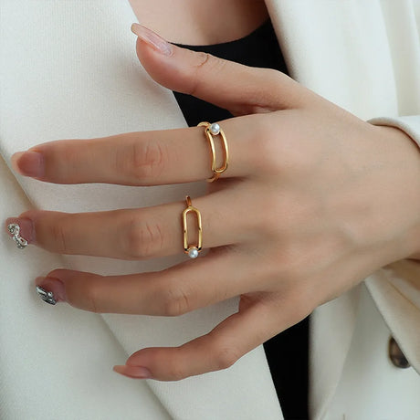 Geometric Circular Pearl Ring Titanium Steel PVD Vacuum Gold Plating Non fading Simple and Versatile Handpiece - V.I.P Digital Presence