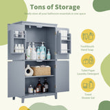 Bathroom floor storage cabinet, bathroom storage cabinet, 4-door independent cabinet, adjustable shelf, adaptive shelf, gray - V.I.P Digital Presence