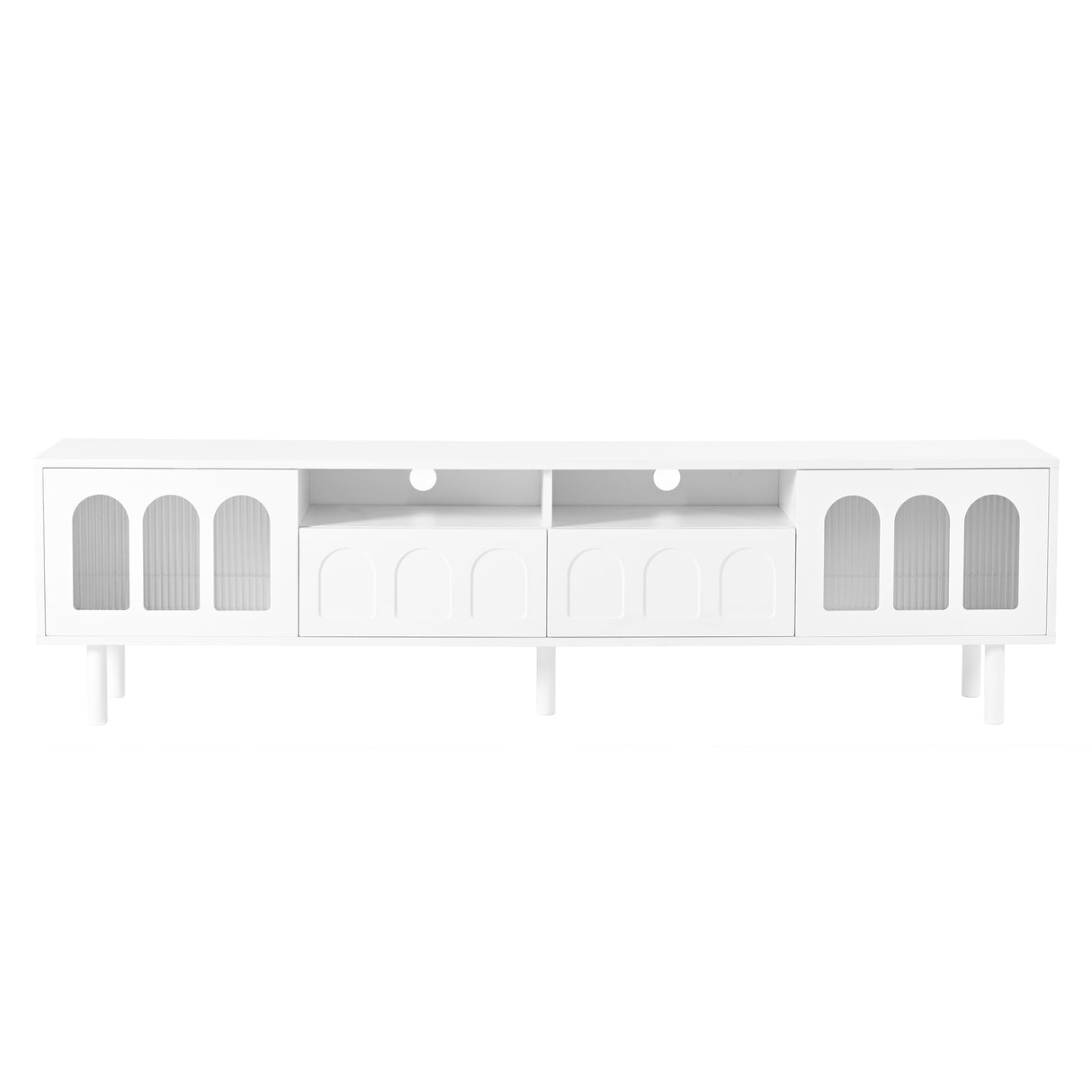 Two sets of ON-TRANS cream style TV stands and coffee tables, suitable for TVs under 80 inches, white - V.I.P Digital Presence