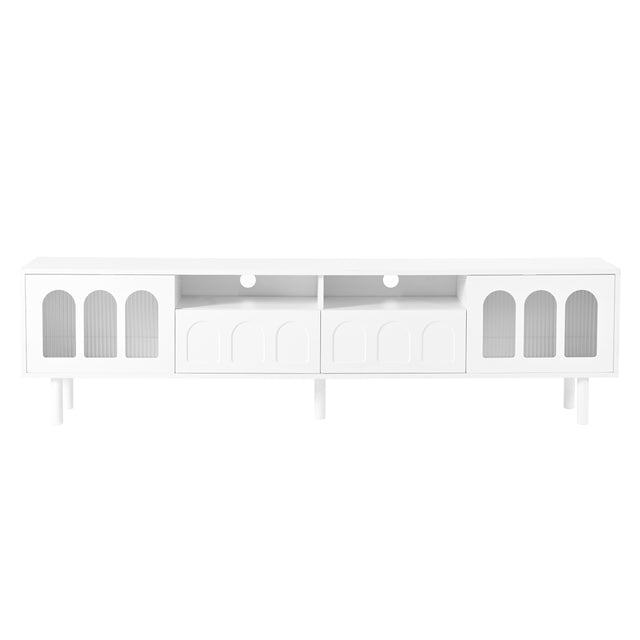 Two sets of ON-TRANS cream style TV stands and coffee tables, suitable for TVs under 80 inches, white - V.I.P Digital Presence