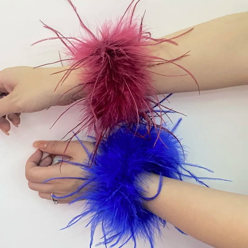 Real Ostrich feather cuff plumes bracelet for women white Cuffs pens Shirt with feathers girls fur cuffs ornament boa plume - V.I.P Digital Presence
