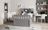 Twin Size Captain Platform Bed Frame with Storage Bookcases and Shelves,Four Drawers, Gray - V.I.P Digital Presence