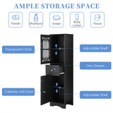 Tall Bathroom Cabinet, Freestanding Storage Cabinet with Drawer and Doors, MDF Board, Acrylic Door, Adjustable Shelf, Black - V.I.P Digital Presence