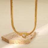Stainless steel Cuban chain heart-shaped necklace with hollowed out flat snake chain heart pendant necklace for women - V.I.P Digital Presence