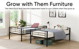 Double decker bed, size above twin bed, with 2 ladders and full-length guardrail, metal, storage space, black - V.I.P Digital Presence