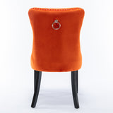 High-end Tufted Solid Wood Contemporary Velvet Upholstered Dining Chair with Wood Legs Nailhead Trim 2-Pcs Set Orange