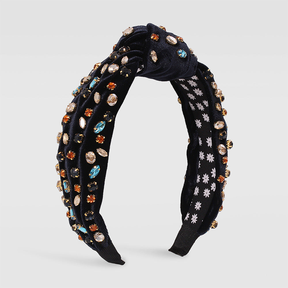 Exaggerated Fashion Hair Bands Female Corduroy Temperament Sweet Hair Ornaments Wide Side Knotted With Diamonds Headband - V.I.P Digital Presence