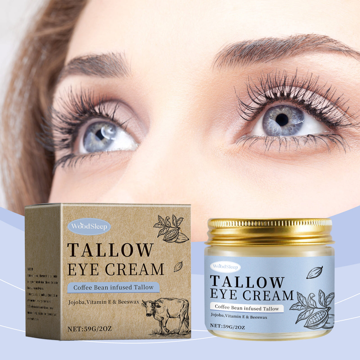 Crema para ojos con mantequilla de café y pasto que nutre, suaviza, reafirma y absorbe suavemente la piel de los ojos.