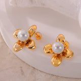 Synthetic Pearl Titanium Steel Flower Earrings - V.I.P Digital Presence