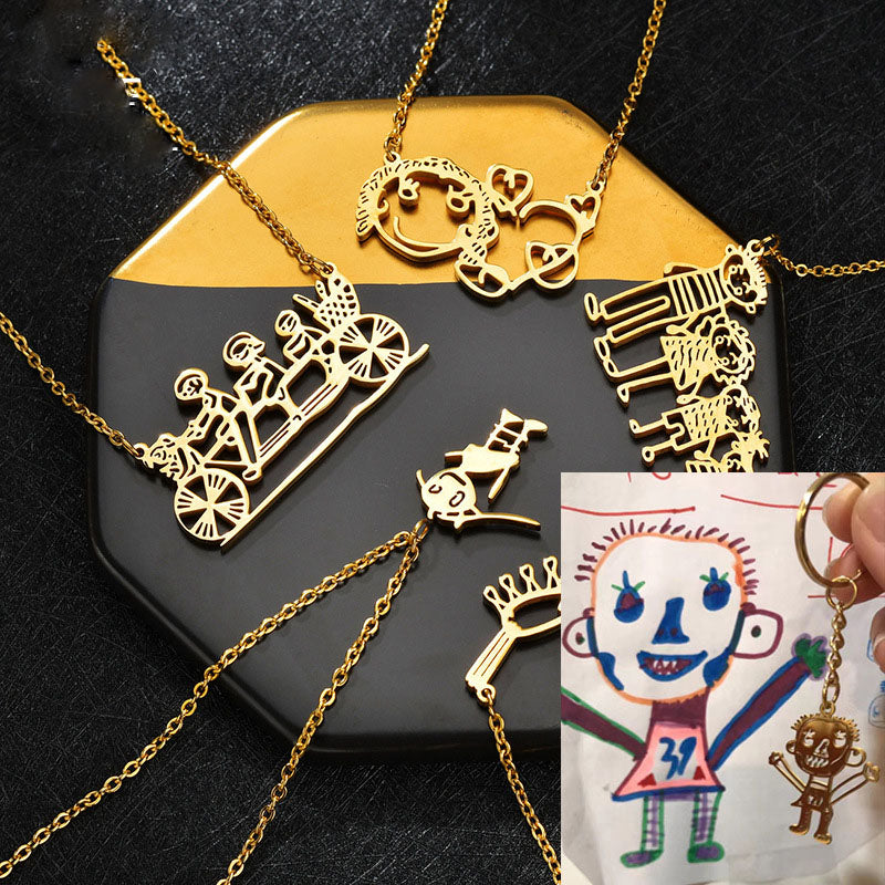 DIY Cutsom Drawing Art Necklaces Personalized Stainless Steel Kids Artwork Logol Pendant Jewelry Gifts for Family Children - V.I.P Digital Presence