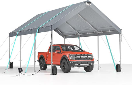 Sannwsg 10 * 20 ultra large portable carport garage, adjustable from 9.5 feet to 11 feet, with detachable roof and side walls - V.I.P Digital Presence