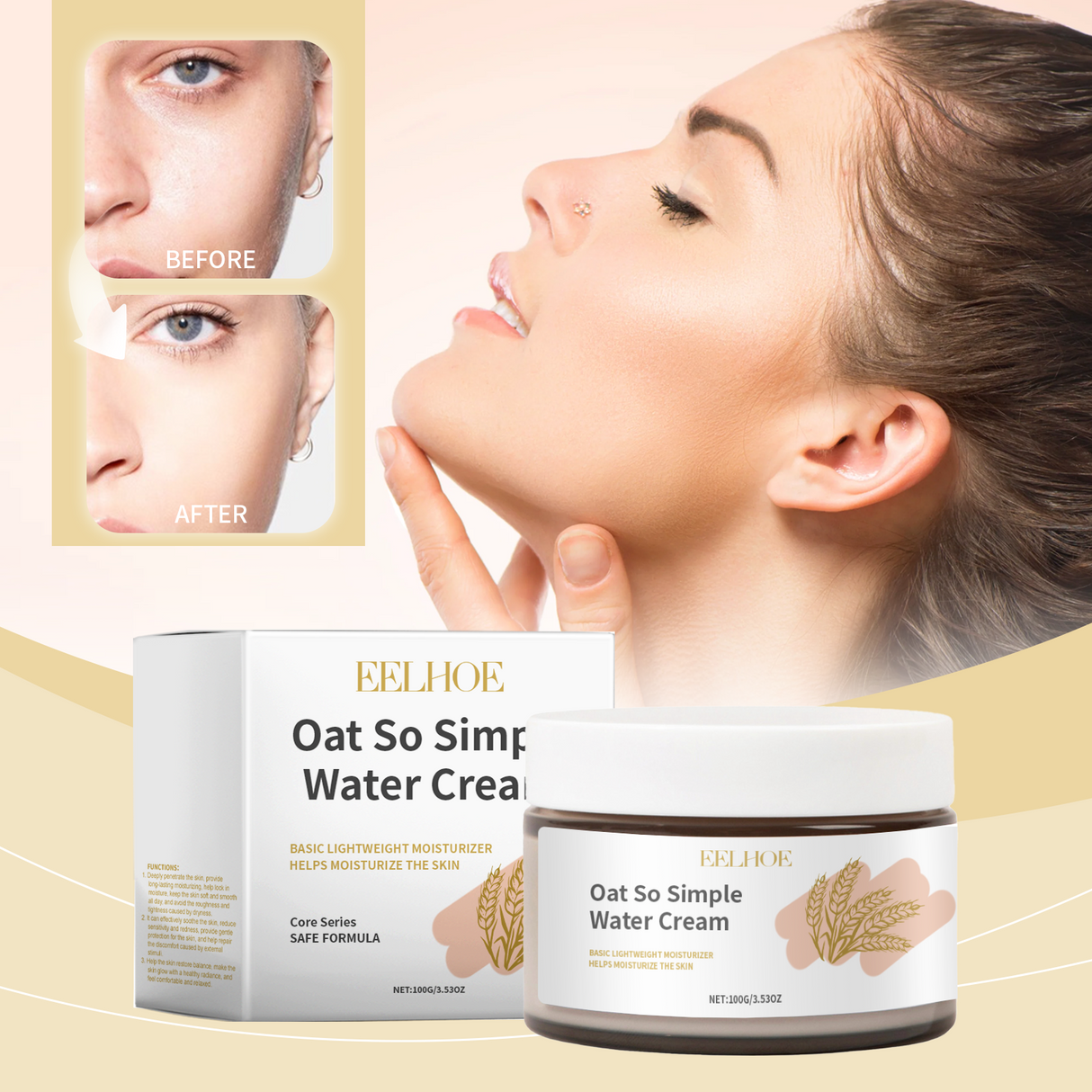 Crema hidratante de avena que hidrata y humecta suavemente la piel del rostro con una textura radiante y no grasa.