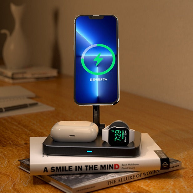 Three in one magnetic wireless charger stand with cooling fan suitable for wireless charging of iPhone earphones and watches - V.I.P Digital Presence