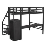 Full Size Metal Loft Bed with Desk, Storage Staircase and Small Wardrobe, Storage stairs can be installed left and right,Black - V.I.P Digital Presence