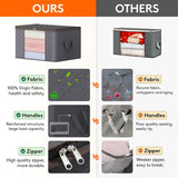 Large capacity clothing storage bag with reinforced handle, thick fabric, foldable, sturdy zipper, 1 set of 3 bags, 90L, gray - V.I.P Digital Presence