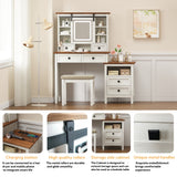 46.5-inch dressing table with adjustable LED lighting mirror and charging station, equipped with soft cushioned stool - V.I.P Digital Presence