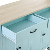 Kitchen Island Cart with 4 Door Cabinet and Two Drawers and 2 Locking Wheels - Solid Wood Top (Mint Green)