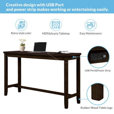 TOPMAX 4 Pieces Counter Height Table with Fabric Padded Stools, Rustic Bar Dining Set with Socket, Brown - V.I.P Digital Presence